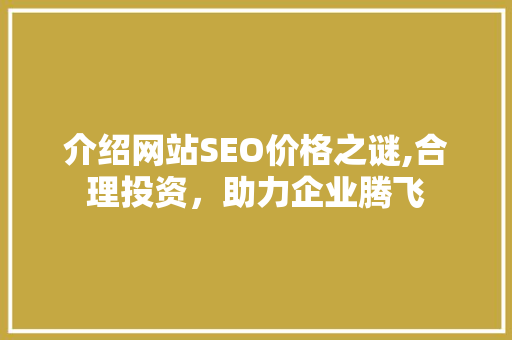 介绍网站SEO价格之谜,合理投资，助力企业腾飞