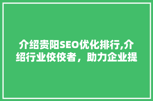 介绍贵阳SEO优化排行,介绍行业佼佼者，助力企业提升网络影响力