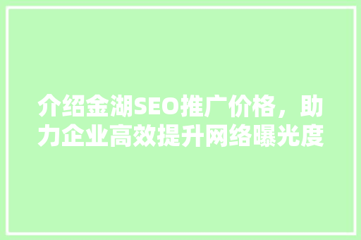 介绍金湖SEO推广价格，助力企业高效提升网络曝光度