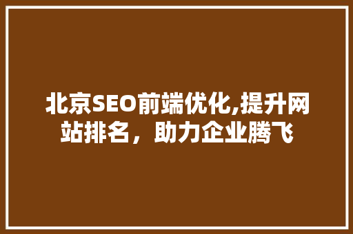 北京SEO前端优化,提升网站排名，助力企业腾飞