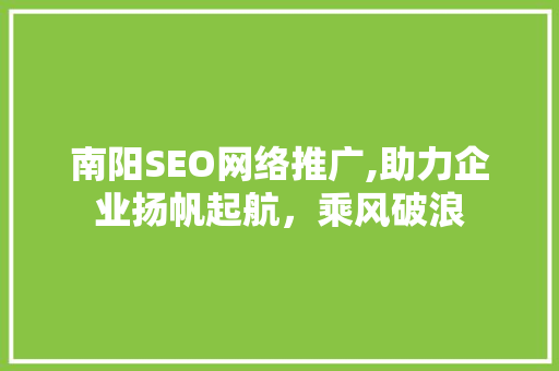 南阳SEO网络推广,助力企业扬帆起航，乘风破浪