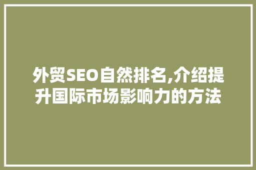 外贸SEO自然排名,介绍提升国际市场影响力的方法