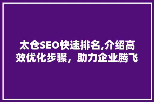 太仓SEO快速排名,介绍高效优化步骤，助力企业腾飞