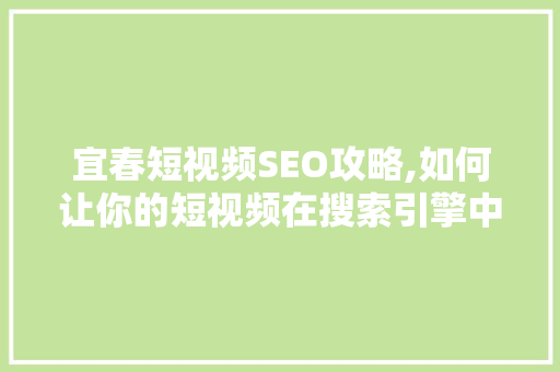 宜春短视频SEO攻略,如何让你的短视频在搜索引擎中脱颖而出