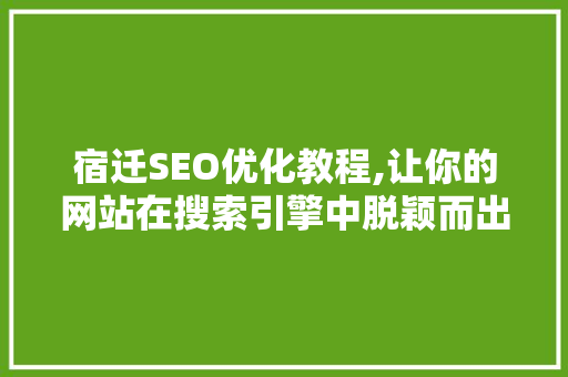 宿迁SEO优化教程,让你的网站在搜索引擎中脱颖而出