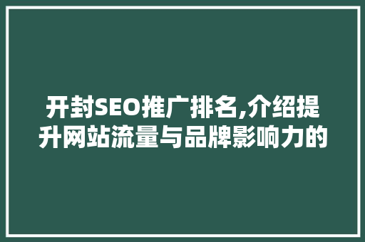 开封SEO推广排名,介绍提升网站流量与品牌影响力的方法