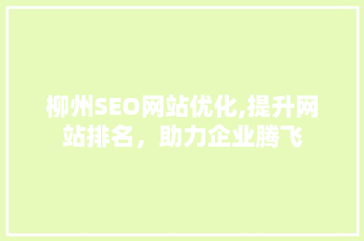 柳州SEO网站优化,提升网站排名，助力企业腾飞