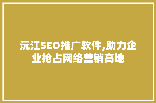 沅江SEO推广软件,助力企业抢占网络营销高地