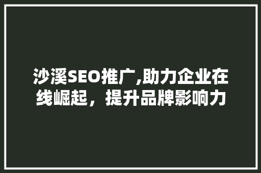 沙溪SEO推广,助力企业在线崛起，提升品牌影响力