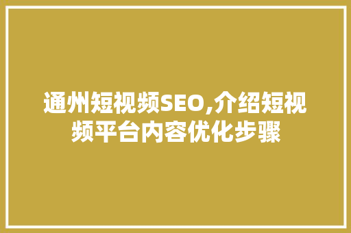 通州短视频SEO,介绍短视频平台内容优化步骤
