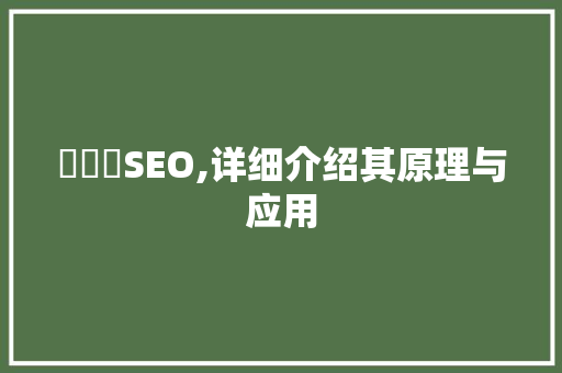 鐩婇槼SEO,详细介绍其原理与应用