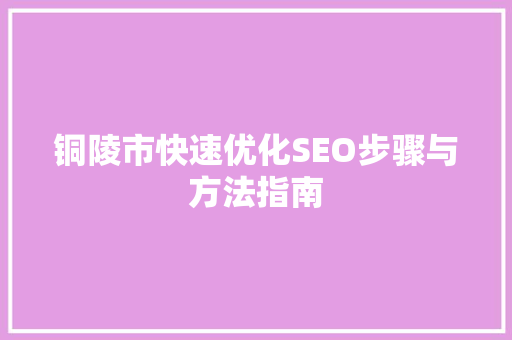 铜陵市快速优化SEO步骤与方法指南