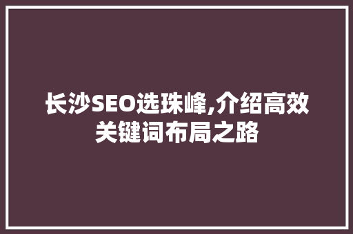长沙SEO选珠峰,介绍高效关键词布局之路
