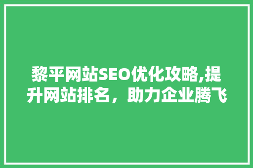 黎平网站SEO优化攻略,提升网站排名，助力企业腾飞