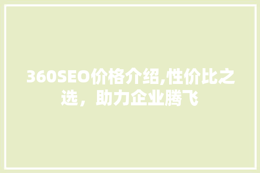 360SEO价格介绍,性价比之选，助力企业腾飞