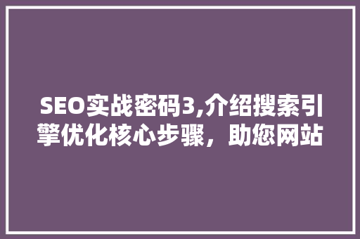 SEO实战密码3,介绍搜索引擎优化核心步骤，助您网站排名一路飙升