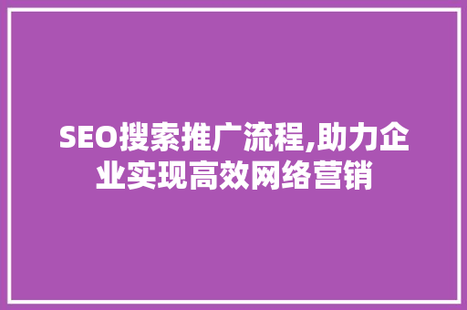 SEO搜索推广流程,助力企业实现高效网络营销