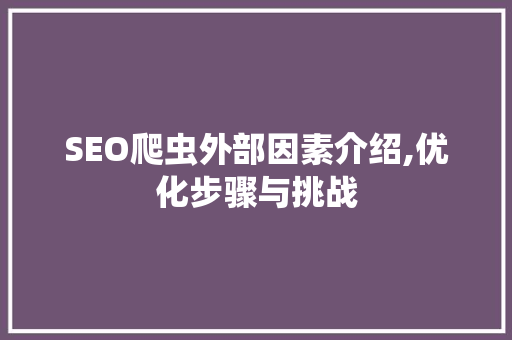 SEO爬虫外部因素介绍,优化步骤与挑战