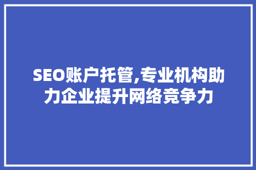 SEO账户托管,专业机构助力企业提升网络竞争力