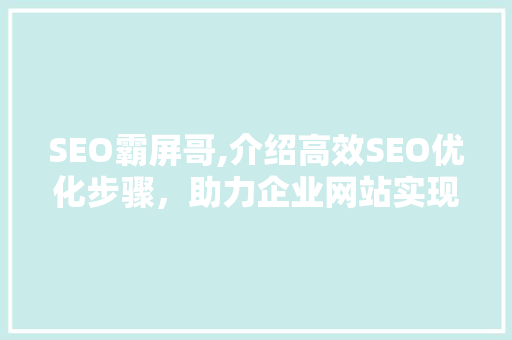SEO霸屏哥,介绍高效SEO优化步骤，助力企业网站实现霸屏