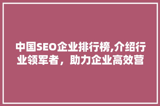 中国SEO企业排行榜,介绍行业领军者，助力企业高效营销