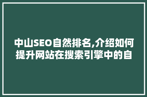 中山SEO自然排名,介绍如何提升网站在搜索引擎中的自然排名