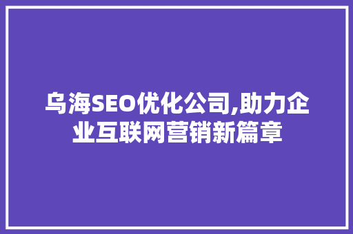 乌海SEO优化公司,助力企业互联网营销新篇章