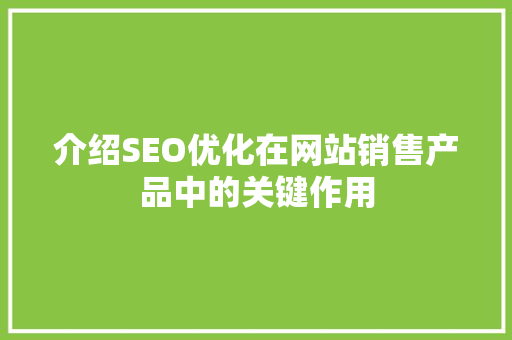 介绍SEO优化在网站销售产品中的关键作用