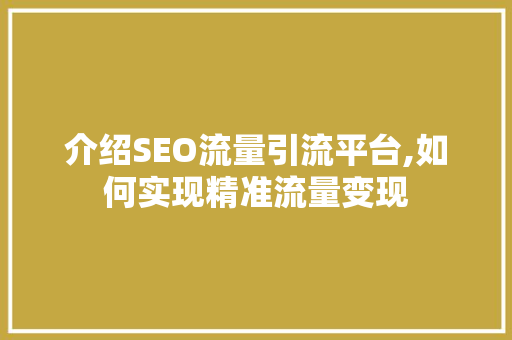 介绍SEO流量引流平台,如何实现精准流量变现