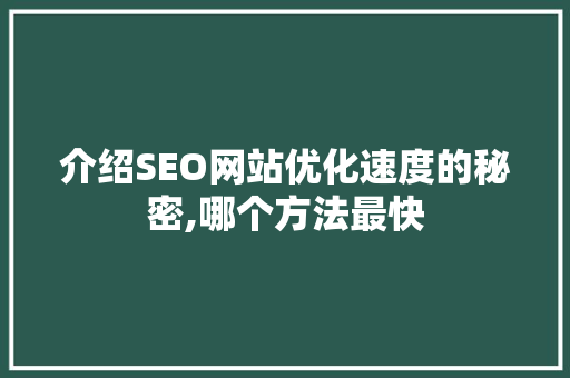 介绍SEO网站优化速度的秘密,哪个方法最快