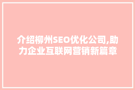 介绍柳州SEO优化公司,助力企业互联网营销新篇章