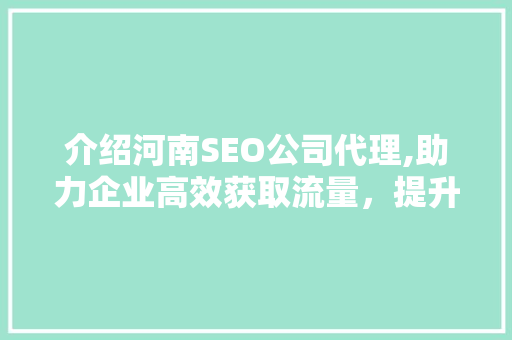 介绍河南SEO公司代理,助力企业高效获取流量，提升品牌知名度