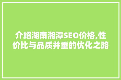 介绍湖南湘潭SEO价格,性价比与品质并重的优化之路