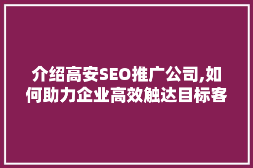 介绍高安SEO推广公司,如何助力企业高效触达目标客户