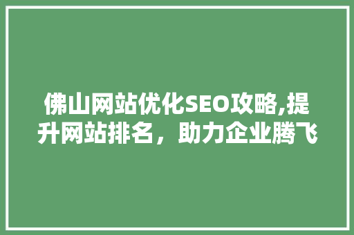 佛山网站优化SEO攻略,提升网站排名，助力企业腾飞