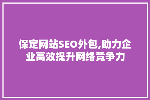 保定网站SEO外包,助力企业高效提升网络竞争力