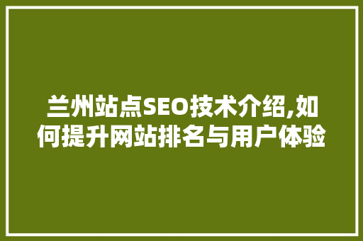 兰州站点SEO技术介绍,如何提升网站排名与用户体验