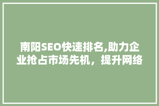南阳SEO快速排名,助力企业抢占市场先机，提升网络竞争力