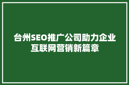 台州SEO推广公司助力企业互联网营销新篇章