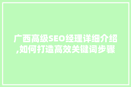 广西高级SEO经理详细介绍,如何打造高效关键词步骤