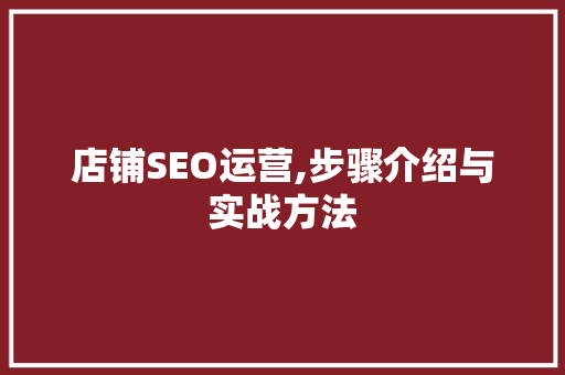 店铺SEO运营,步骤介绍与实战方法