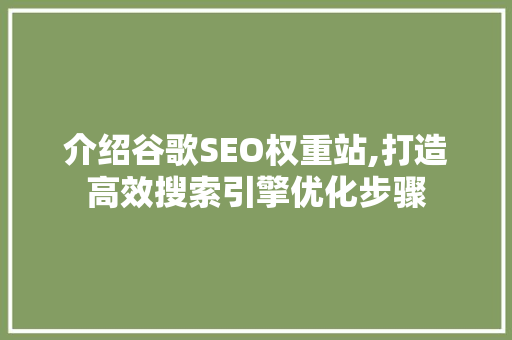介绍谷歌SEO权重站,打造高效搜索引擎优化步骤