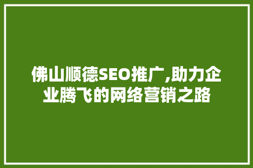 佛山顺德SEO推广,助力企业腾飞的网络营销之路