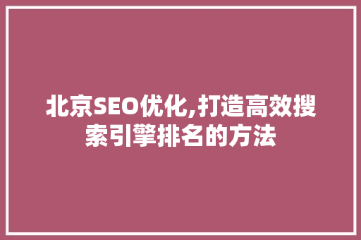 北京SEO优化,打造高效搜索引擎排名的方法