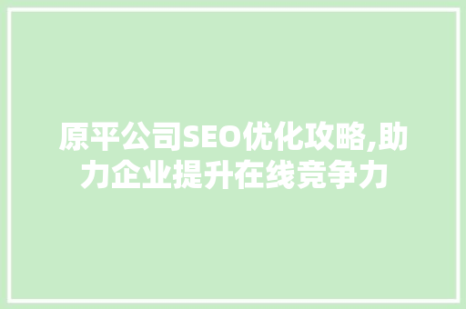 原平公司SEO优化攻略,助力企业提升在线竞争力
