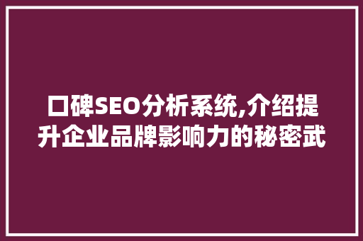 口碑SEO分析系统,介绍提升企业品牌影响力的秘密武器