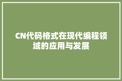 CN代码格式在现代编程领域的应用与发展