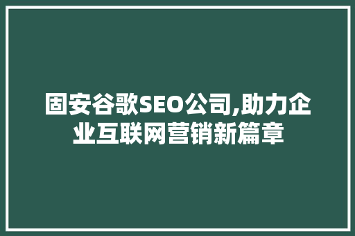 固安谷歌SEO公司,助力企业互联网营销新篇章