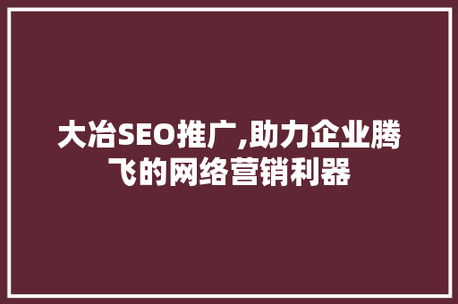 大冶SEO推广,助力企业腾飞的网络营销利器