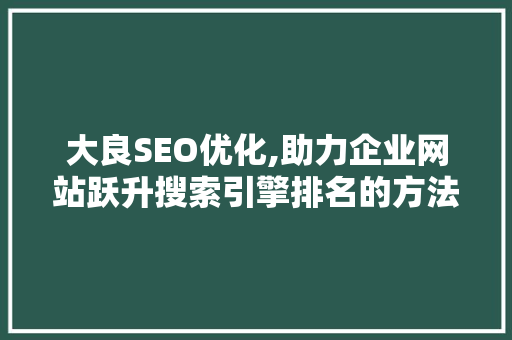 大良SEO优化,助力企业网站跃升搜索引擎排名的方法